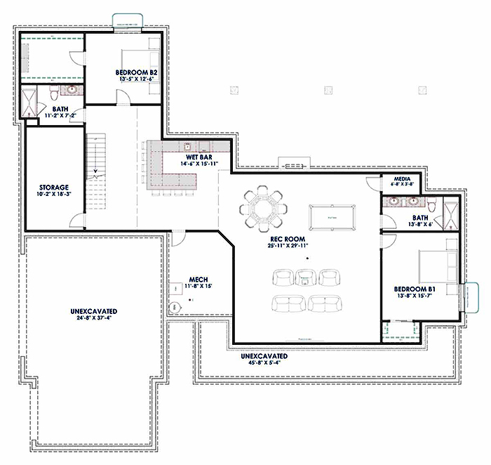 Floor Plan Basement of Farmhouse Plan #194-1023