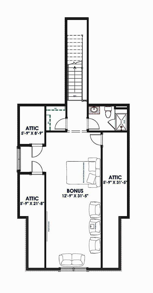 Floor Plan Bonus Room of Farmhouse Plan #194-1023