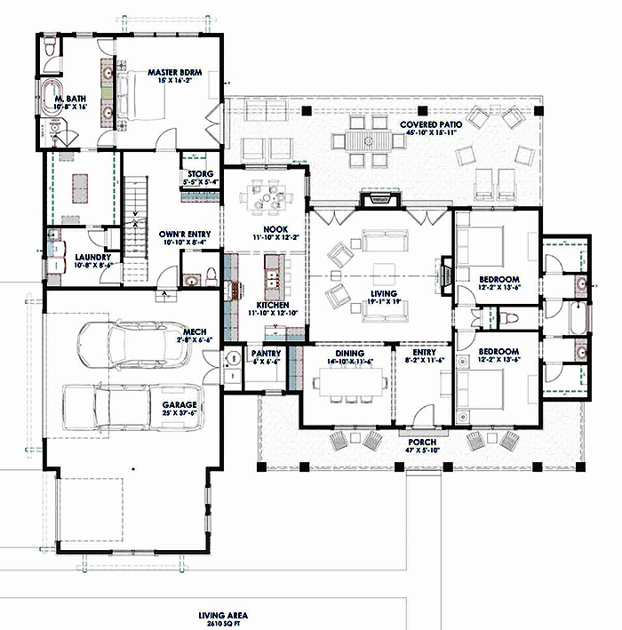 Floor Plan First Story of Farmhouse Plan #194-1023
