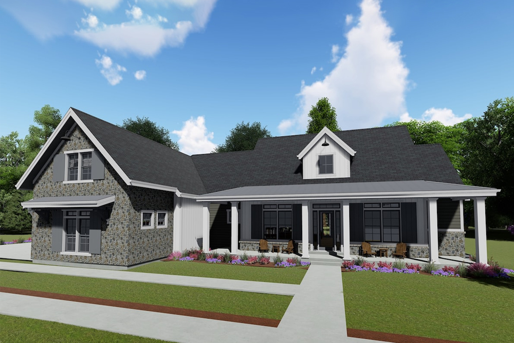 Farmhouse home (ThePlanCollection: Plan #194-1023)