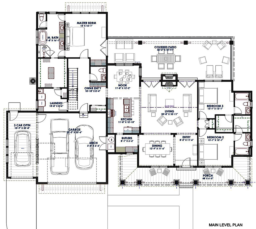 Floor Plan First Story of Farmhouse Plan #194-1024