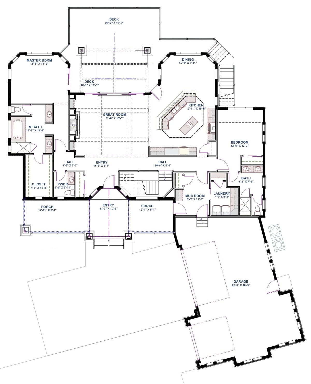 Floor Plan Main Level of Country Plan #194-1025