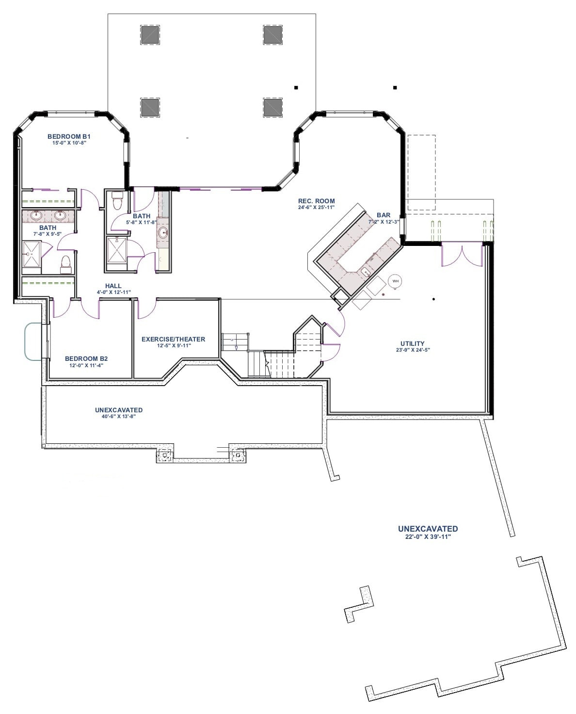 Floor Plan Basement of Country Plan #194-1025