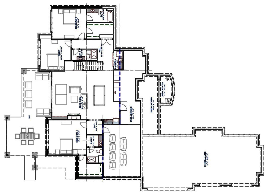 Floor Plan Basement of Ranch Plan #194-1027