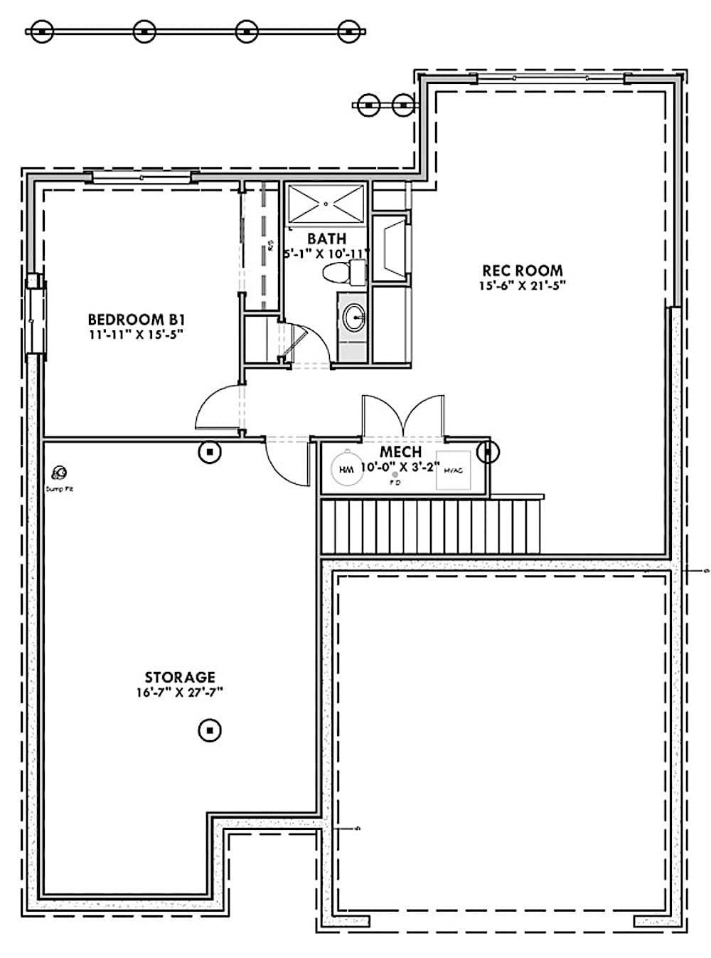 Floor Plan Basement of Craftsman Plan #194-1028