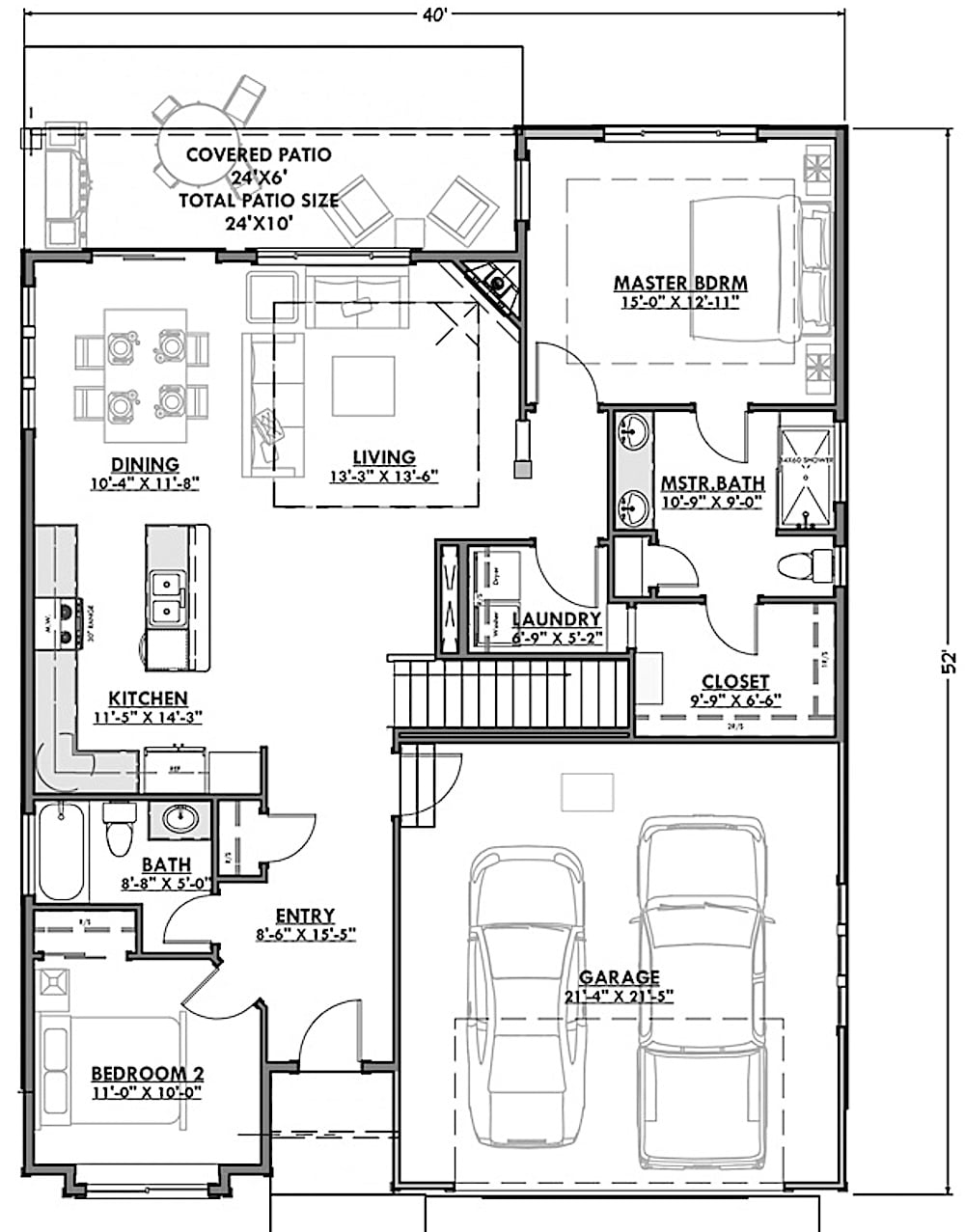 Floor Plan Main Level of Craftsman Plan #194-1028