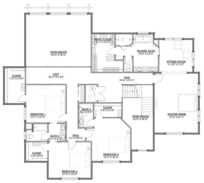 Floor Plan Upper Level of Farmhouse Plan #194-1030