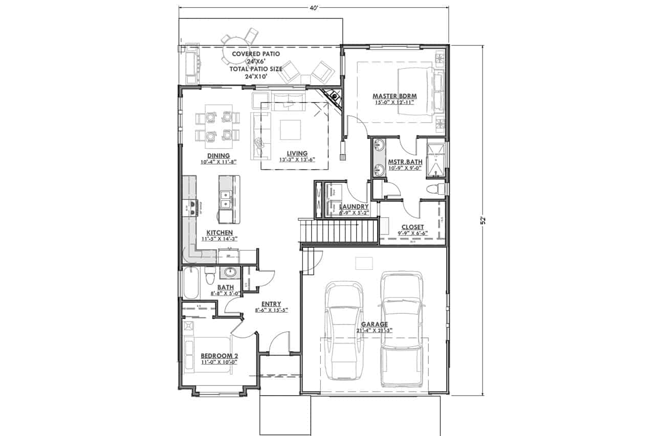 Floor Plan Main Level of Craftsman Plan #194-1031