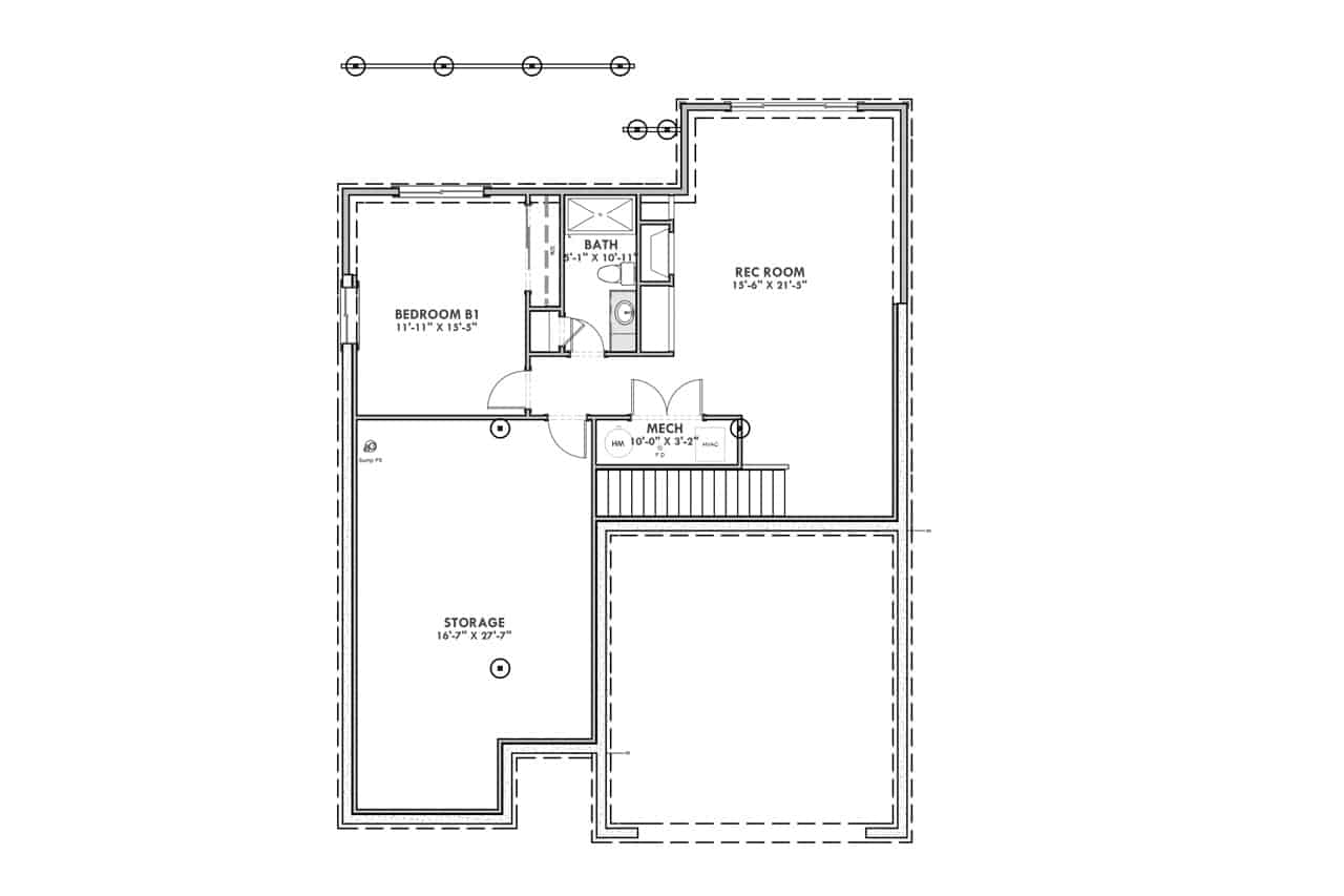Floor Plan Basement of Craftsman Plan #194-1031