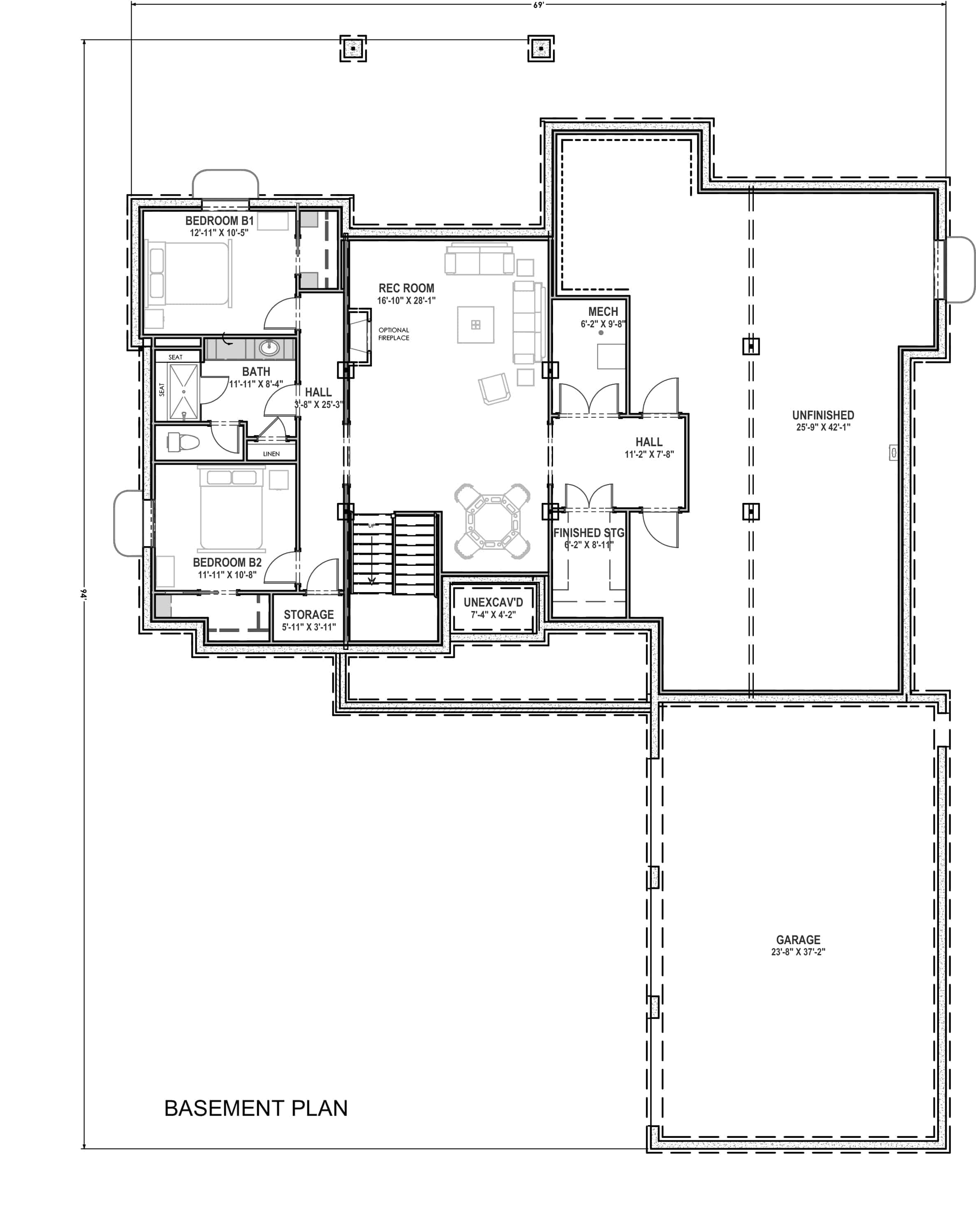 Floor Plan Basement of Farmhouse Plan #194-1032