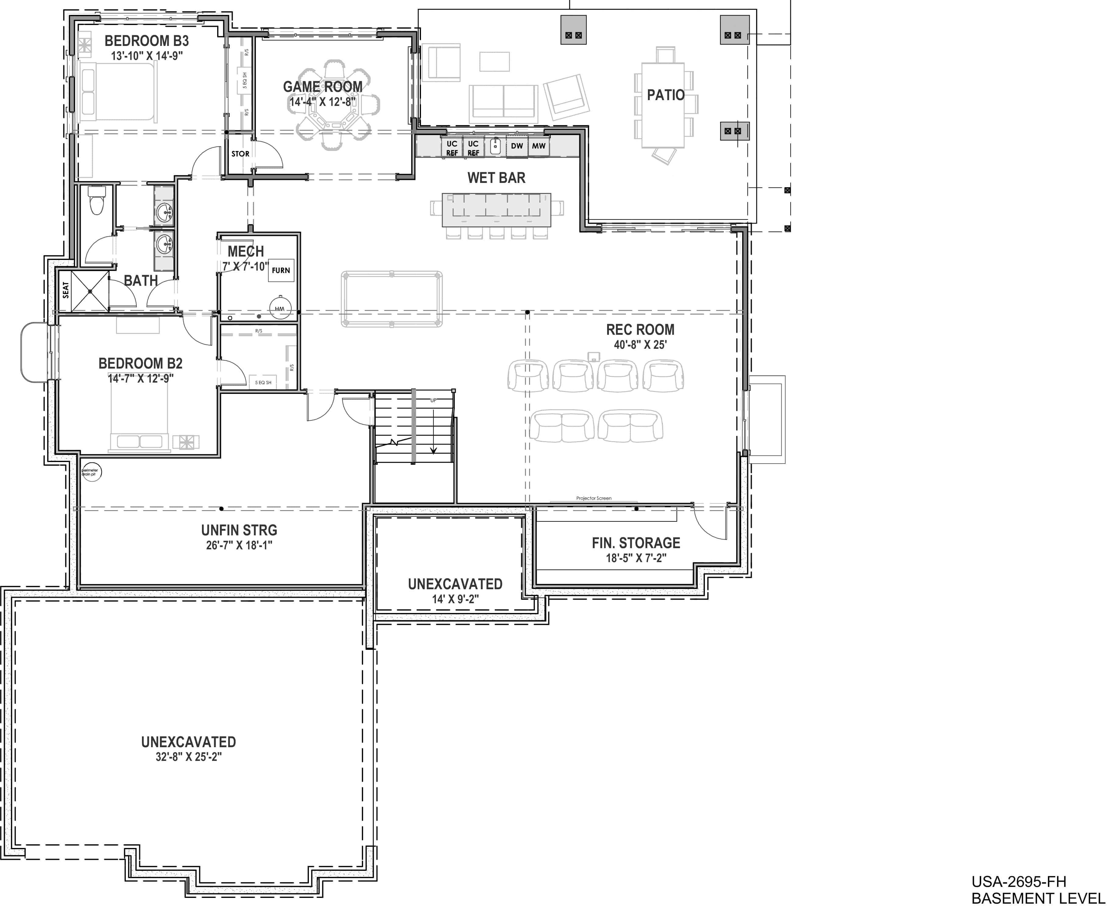 Floor Plan Basement of Ranch Plan #194-1038