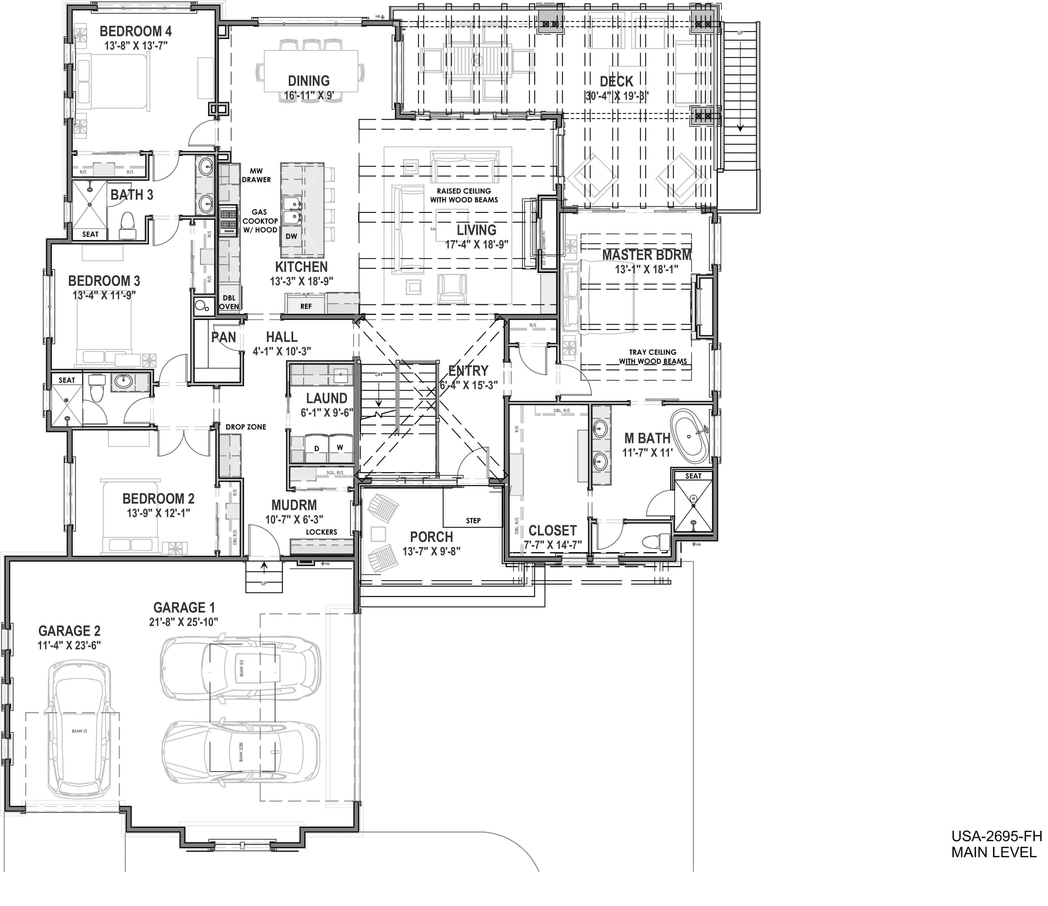 Floor Plan Main Level of Ranch Plan #194-1038