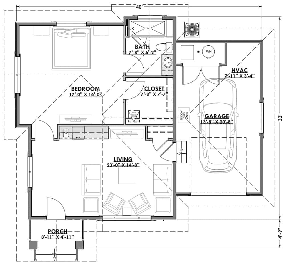 Floor Plan Main Level of Cottage Plan #194-1039