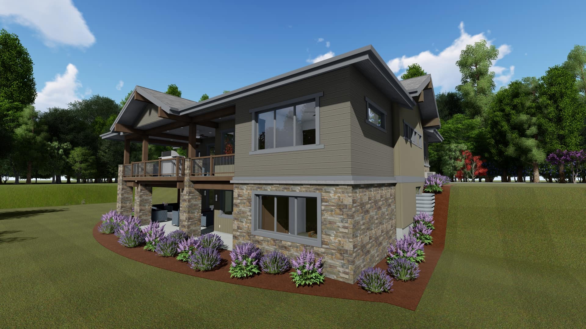 Rear View of this 1-Bedroom, 1897 Sq Ft Plan - 194-1041