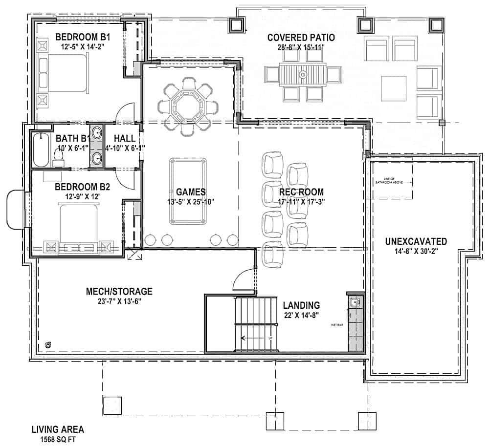Floor Plan Basement of Craftsman Plan #194-1041