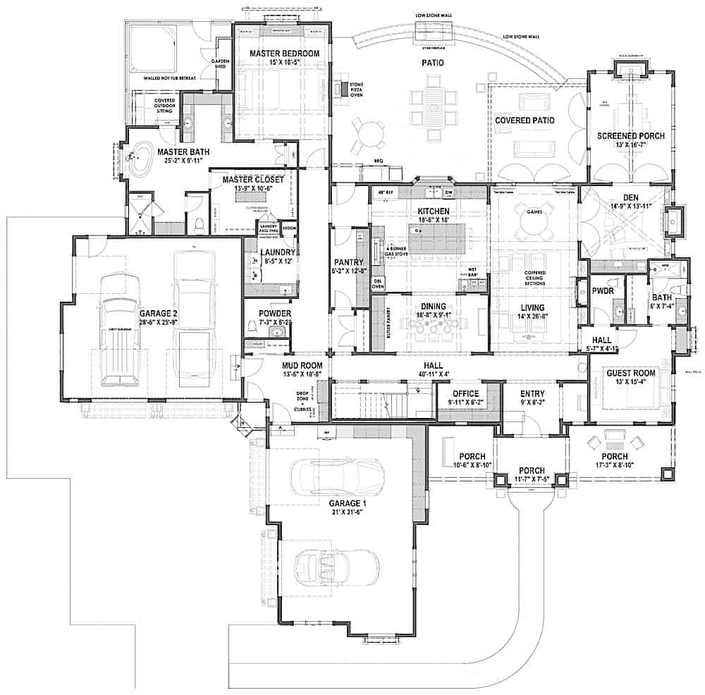 Floor Plan Main Level of Cottage Plan #194-1042