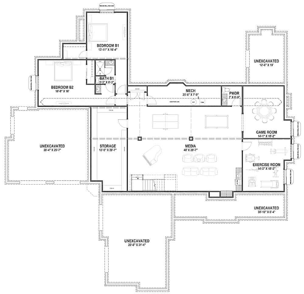 Floor Plan Basement of Cottage Plan #194-1042