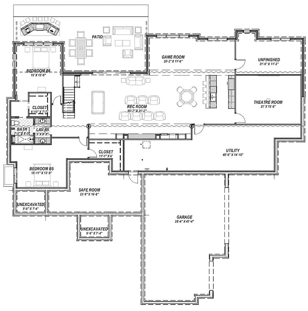 Floor Plan Basement of Craftsman Plan #194-1043