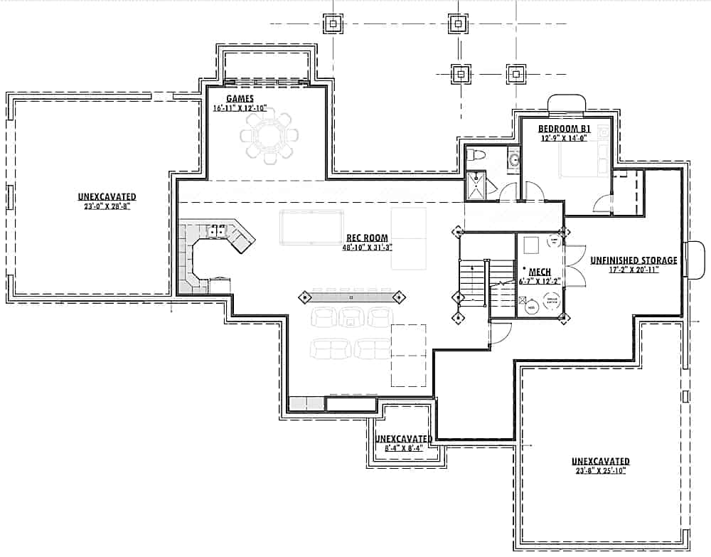 Floor Plan Basement of Farmhouse Plan #194-1044