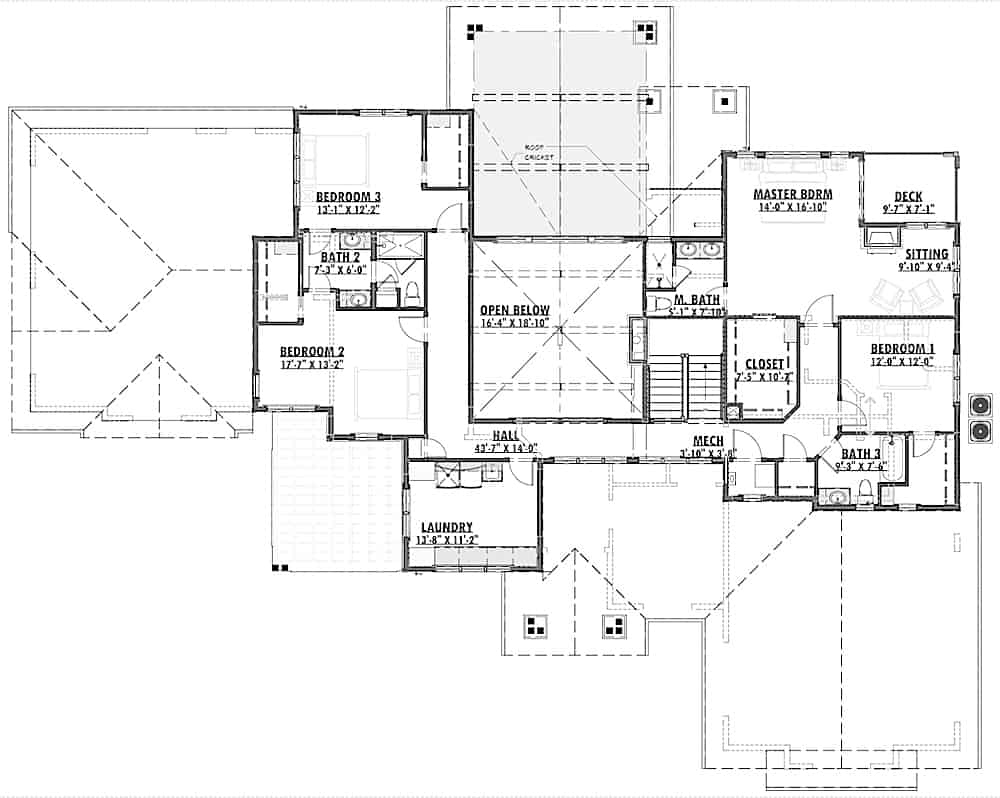 Floor Plan Upper Level of Farmhouse Plan #194-1044