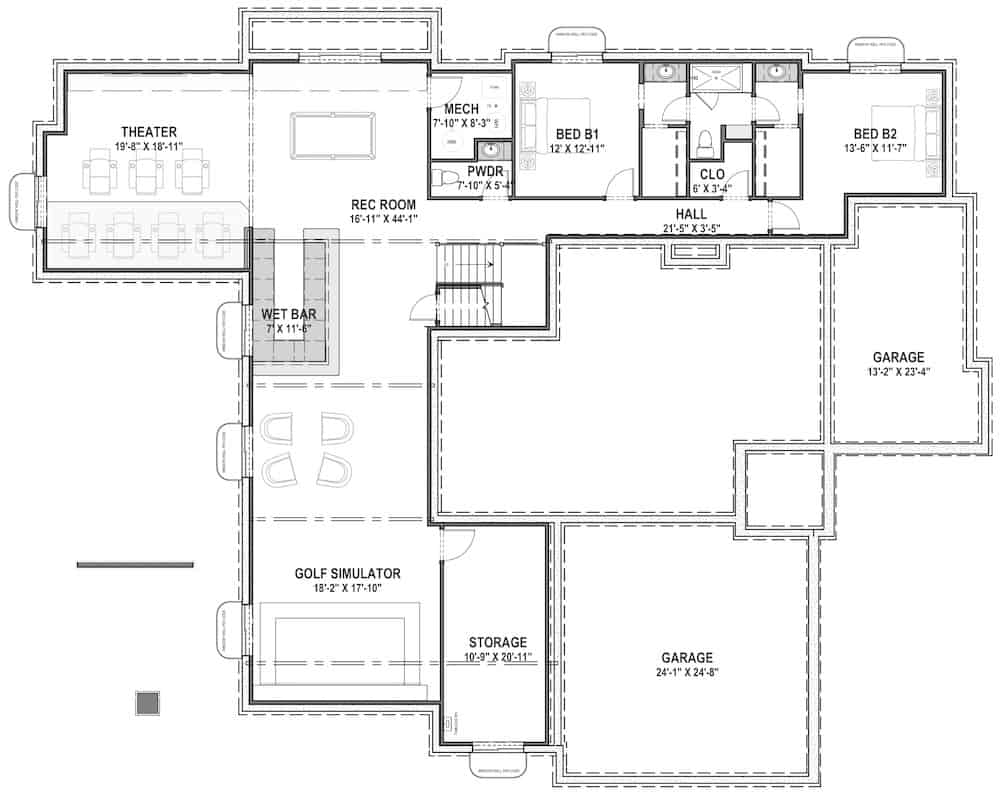 Floor Plan Basement of Colonial Plan #194-1046