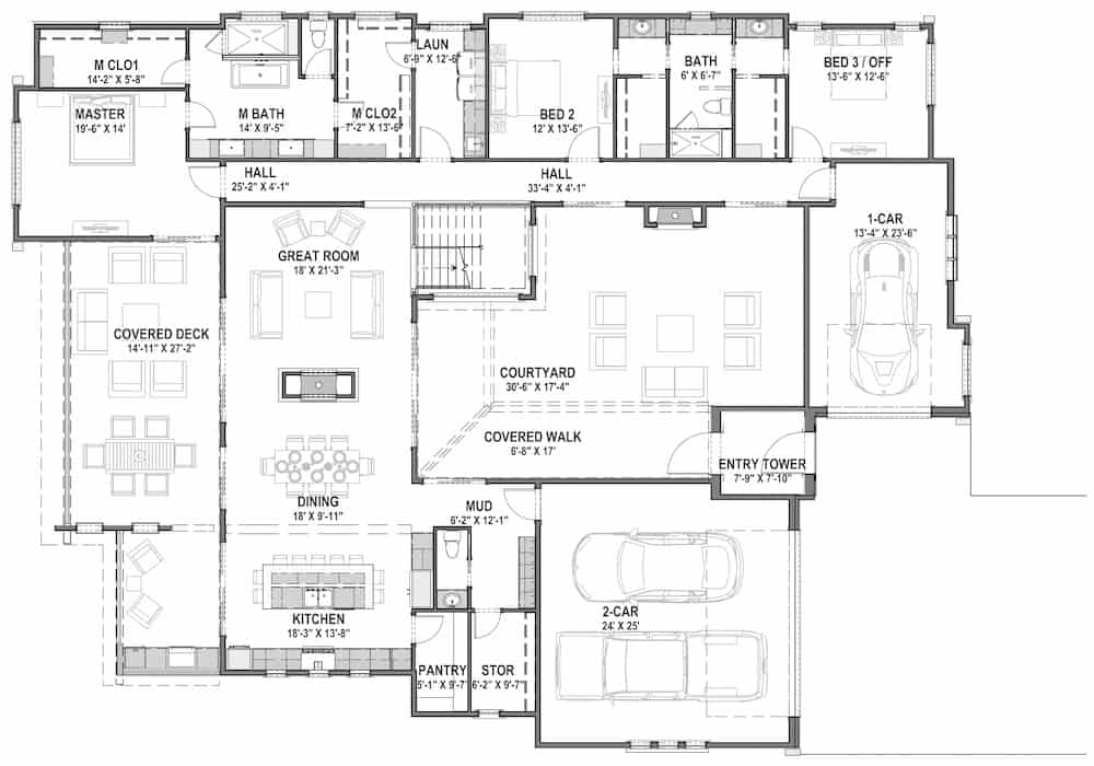 Floor Plan Main Level of Colonial Plan #194-1046