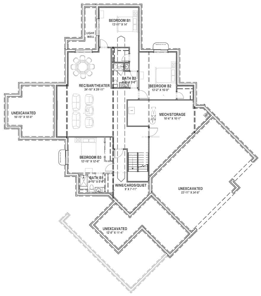 Floor Plan Basement of Contemporary Plan #194-1047