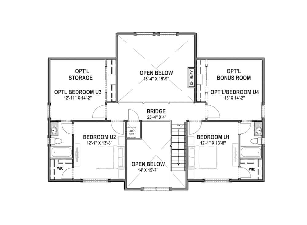 Floor Plan Upper Level of Farmhouse Plan #194-1048