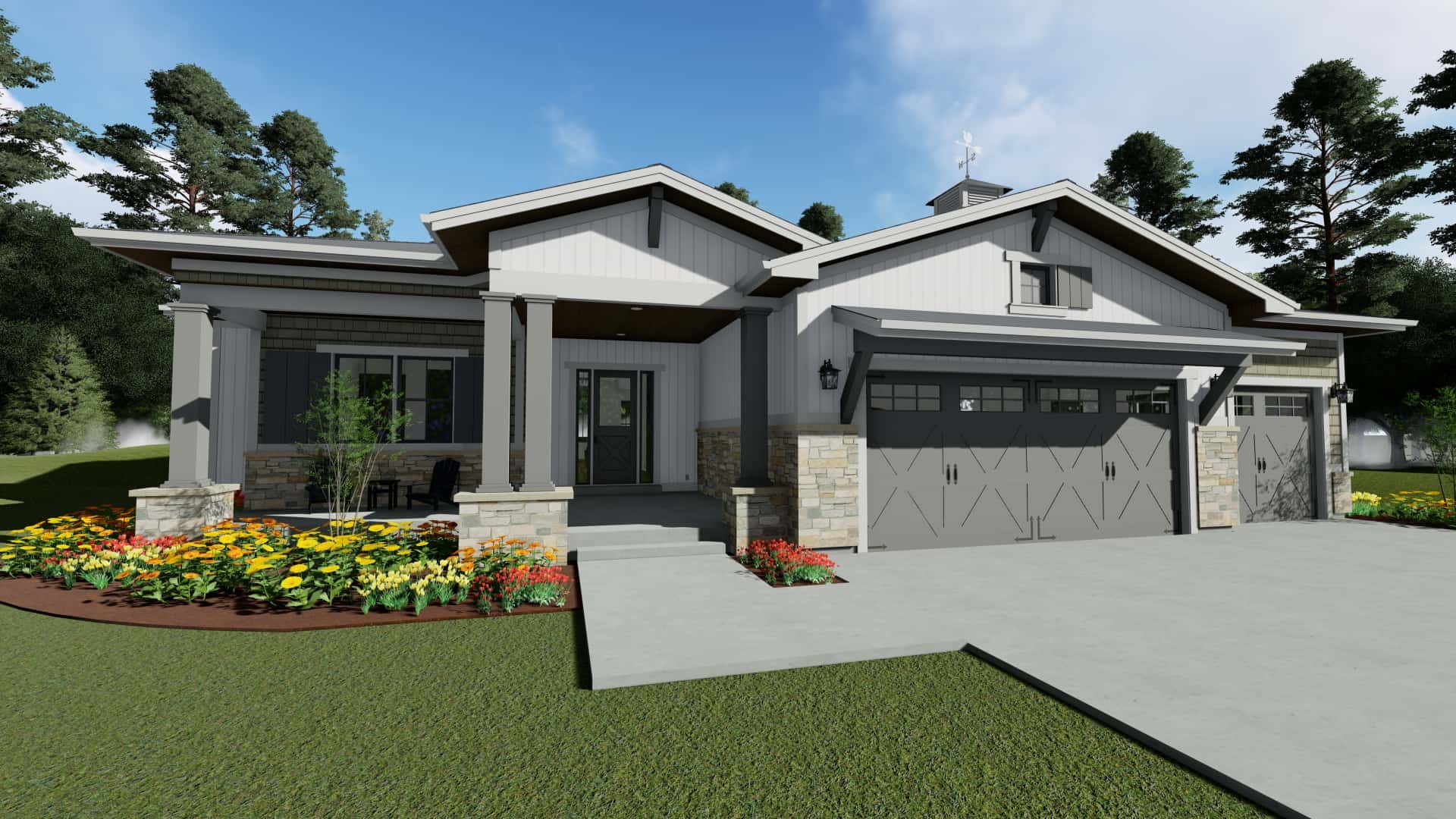 Ranch home (ThePlanCollection: House Plan #194-1050)