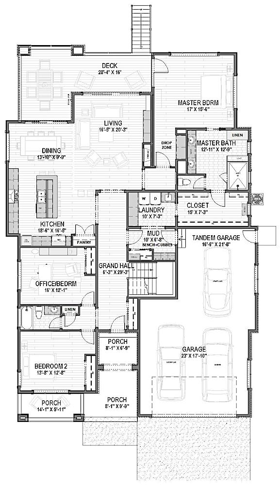 Floor Plan Main Level of Ranch Plan #194-1051