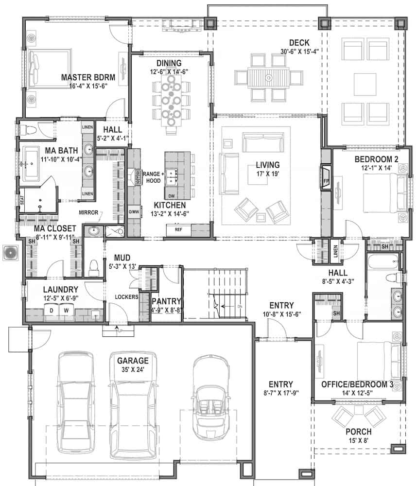 Floor Plan Main Level of Contemporary Plan #194-1054