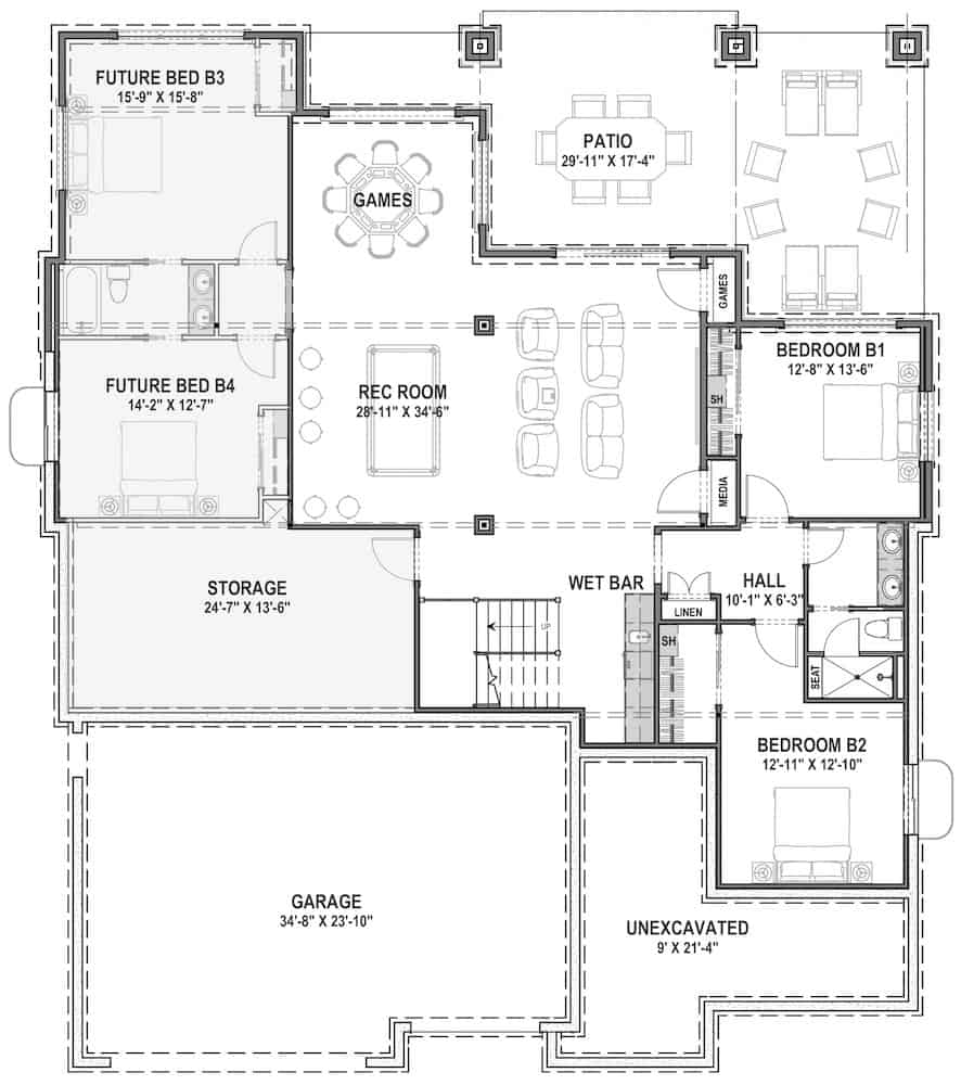 Floor Plan Basement of Contemporary Plan #194-1054
