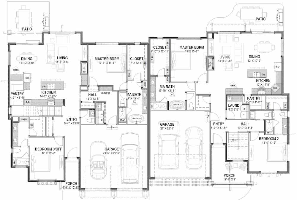 Floor Plan Main Level of Ranch Plan #194-1056