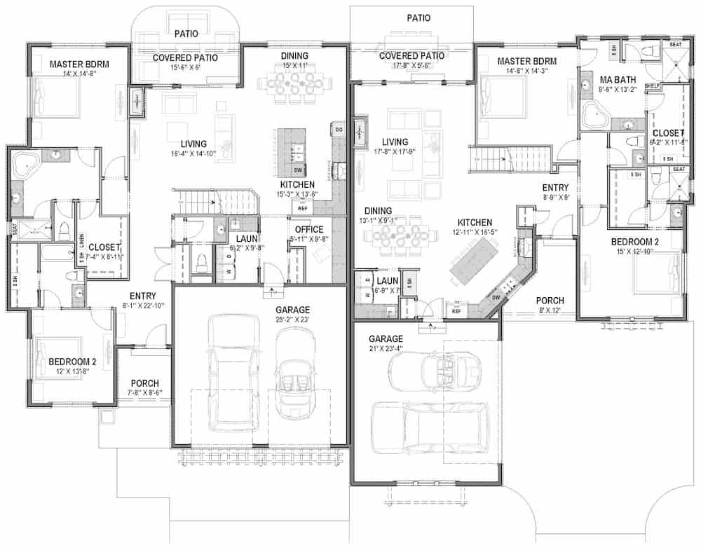 Floor Plan Main Level of Ranch Plan #194-1057