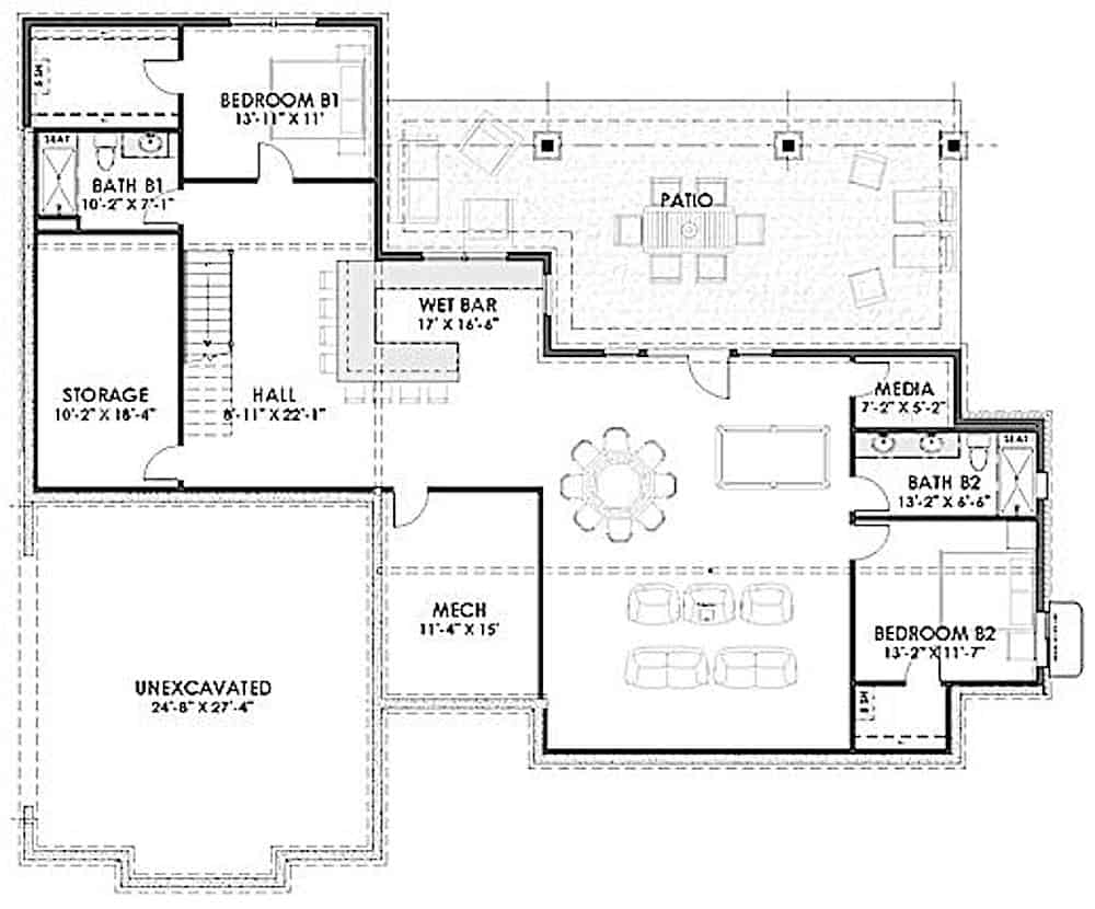 Floor Plan Basement of Ranch Plan #194-1058