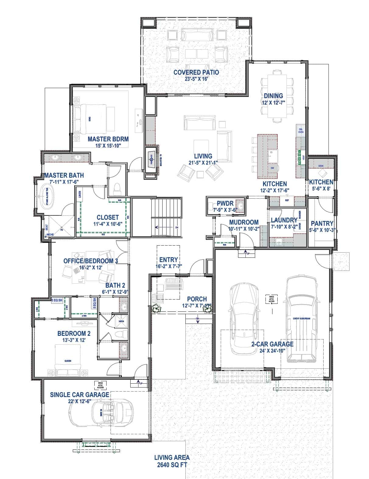 Main Level of Contemporary Plan #194-1060