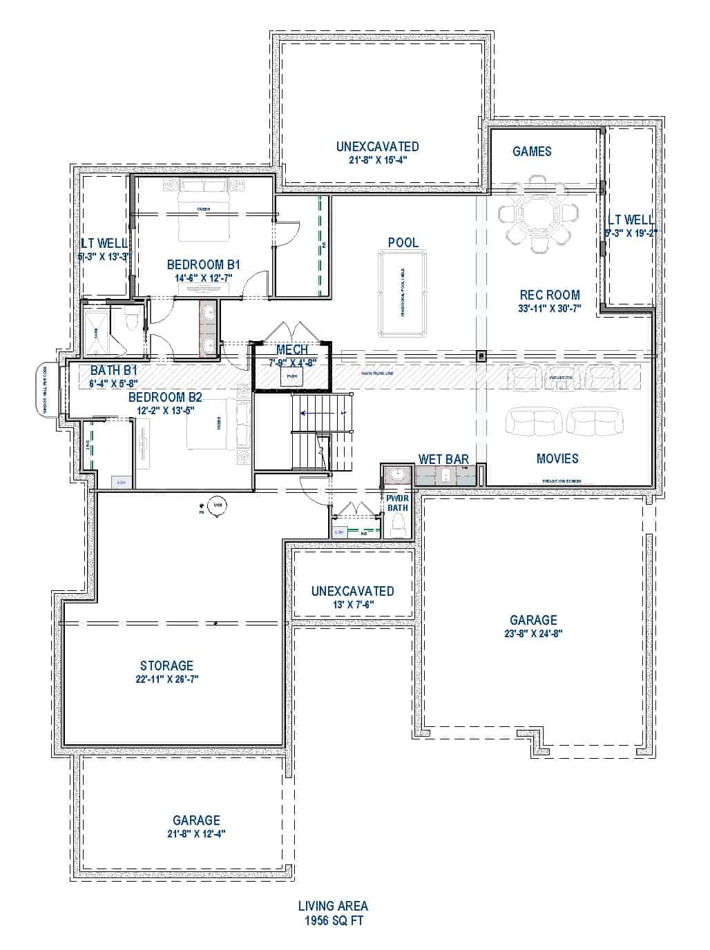 Basement of Contemporary Plan #194-1060