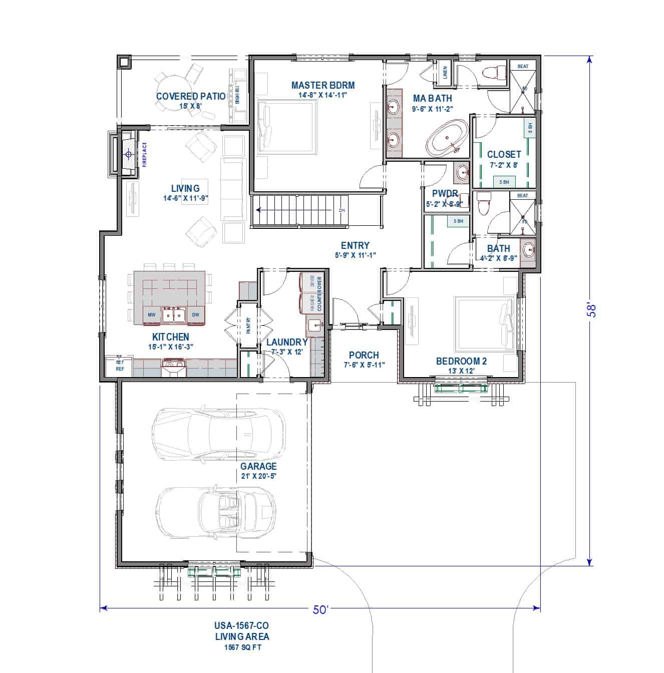 Main Level of Contemporary Plan #194-1061