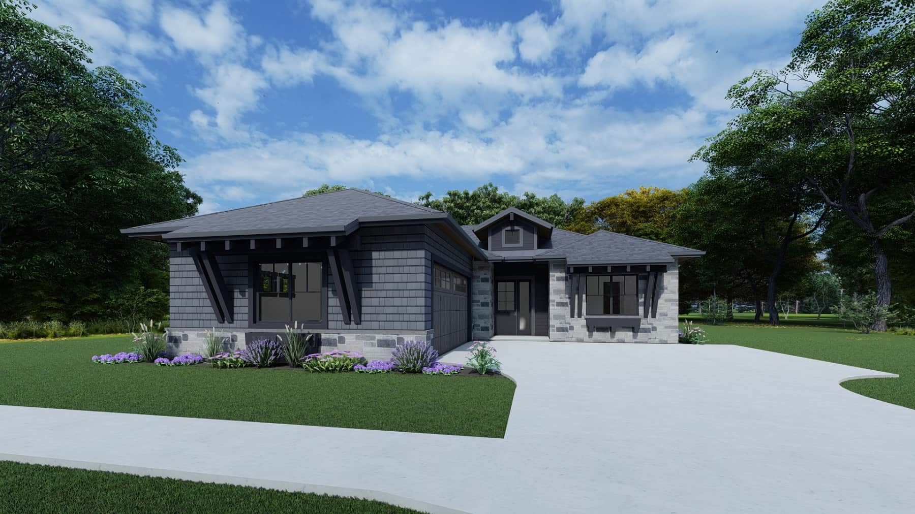 Front elevation of Contemporary home (ThePlanCollection: House Plan #194-1061)