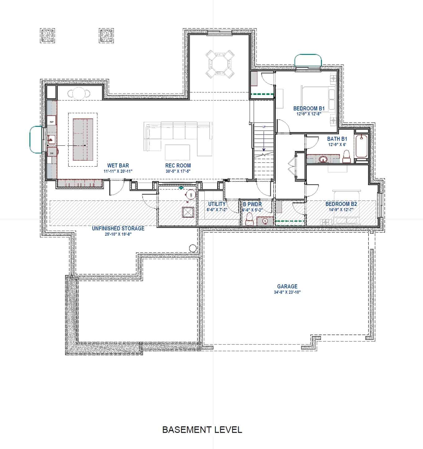Basement of Ranch Plan #194-1063