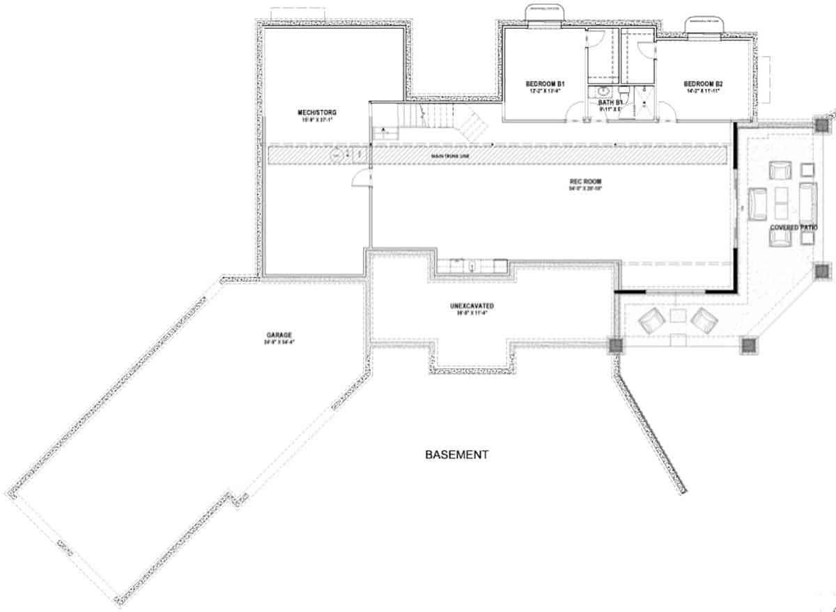 Basement of Contemporary Plan #194-1065