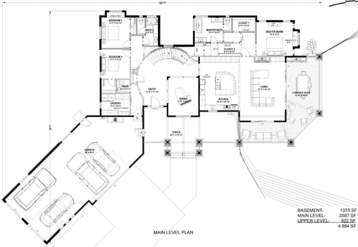 Main Level of Contemporary Plan #194-1065