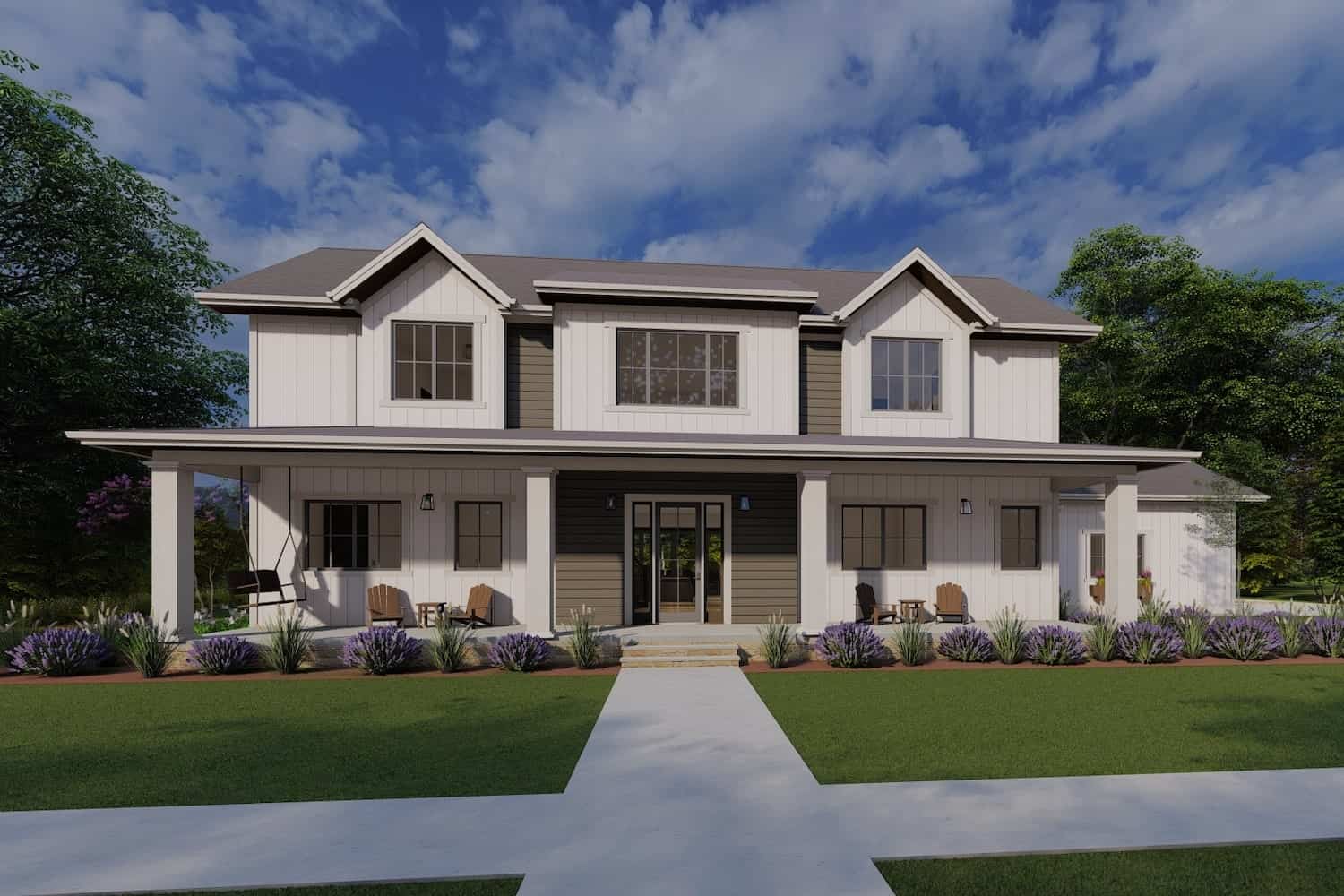 Front elevation of Farmhouse home (ThePlanCollection: House Plan #194-1066)