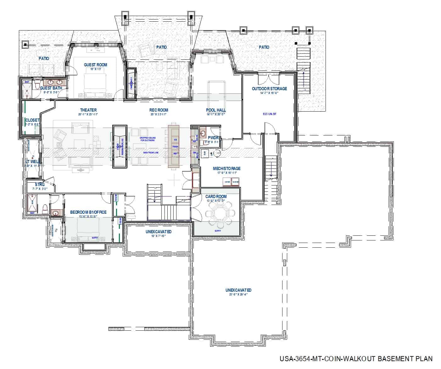 Basement of Ranch Plan #194-1067