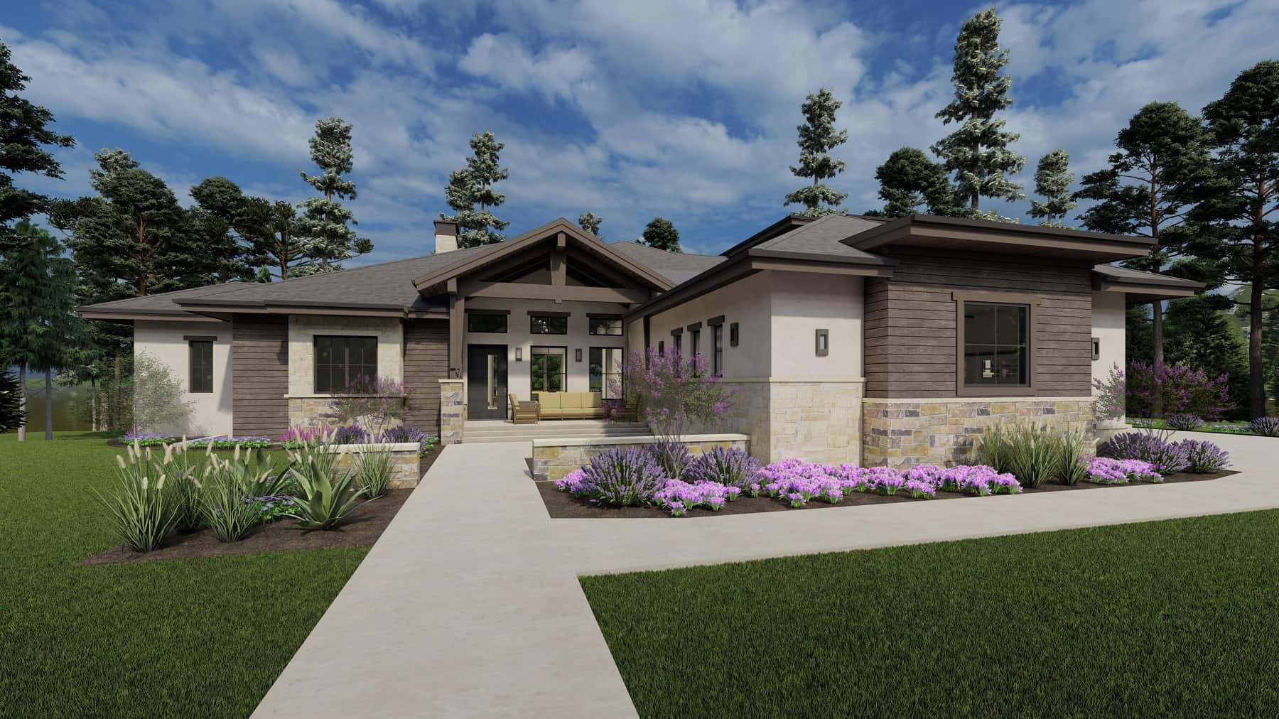 Front elevation of Ranch home (ThePlanCollection: House Plan #194-1067)