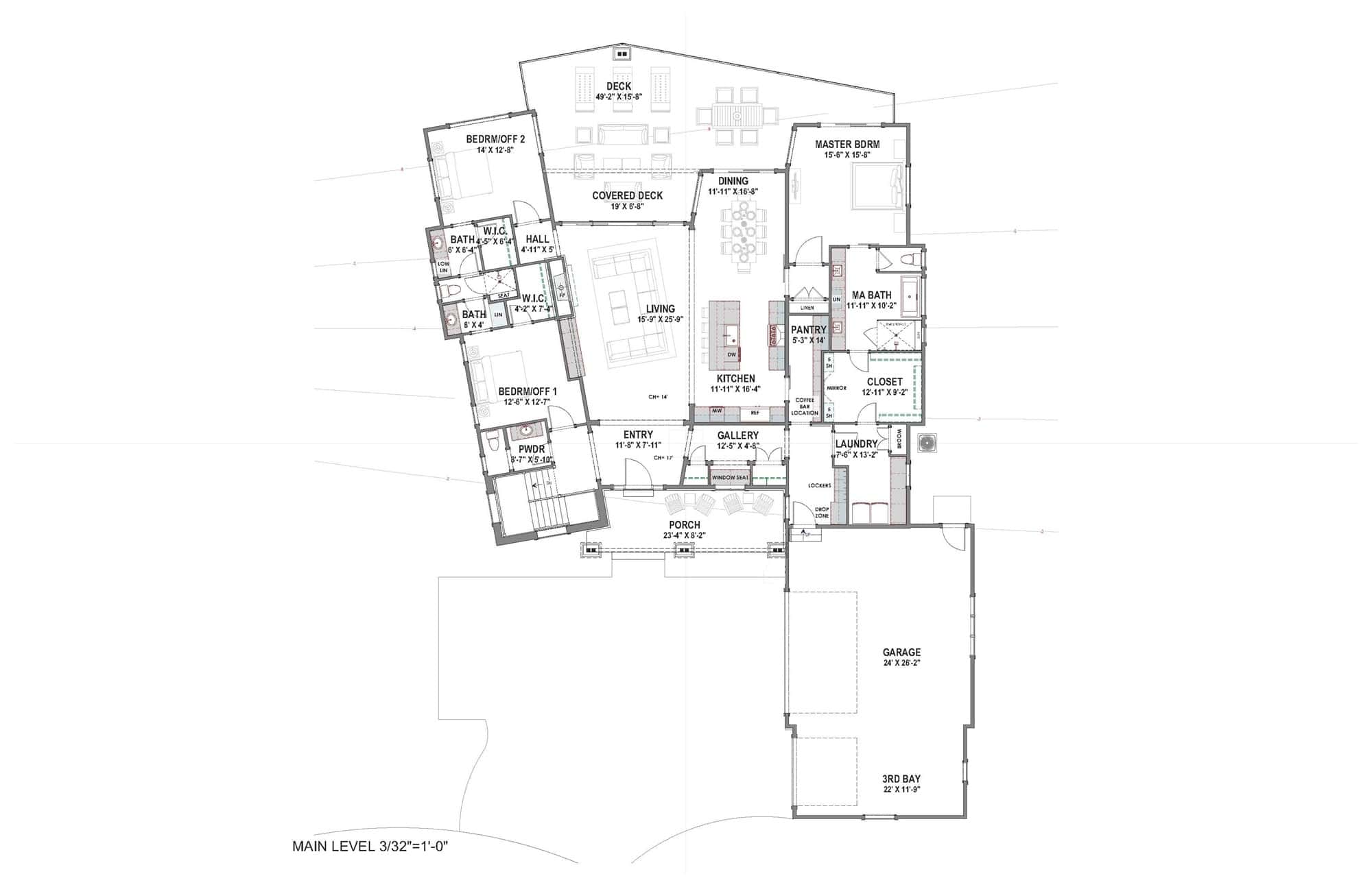 Main Level of Traditional Plan #194-1069