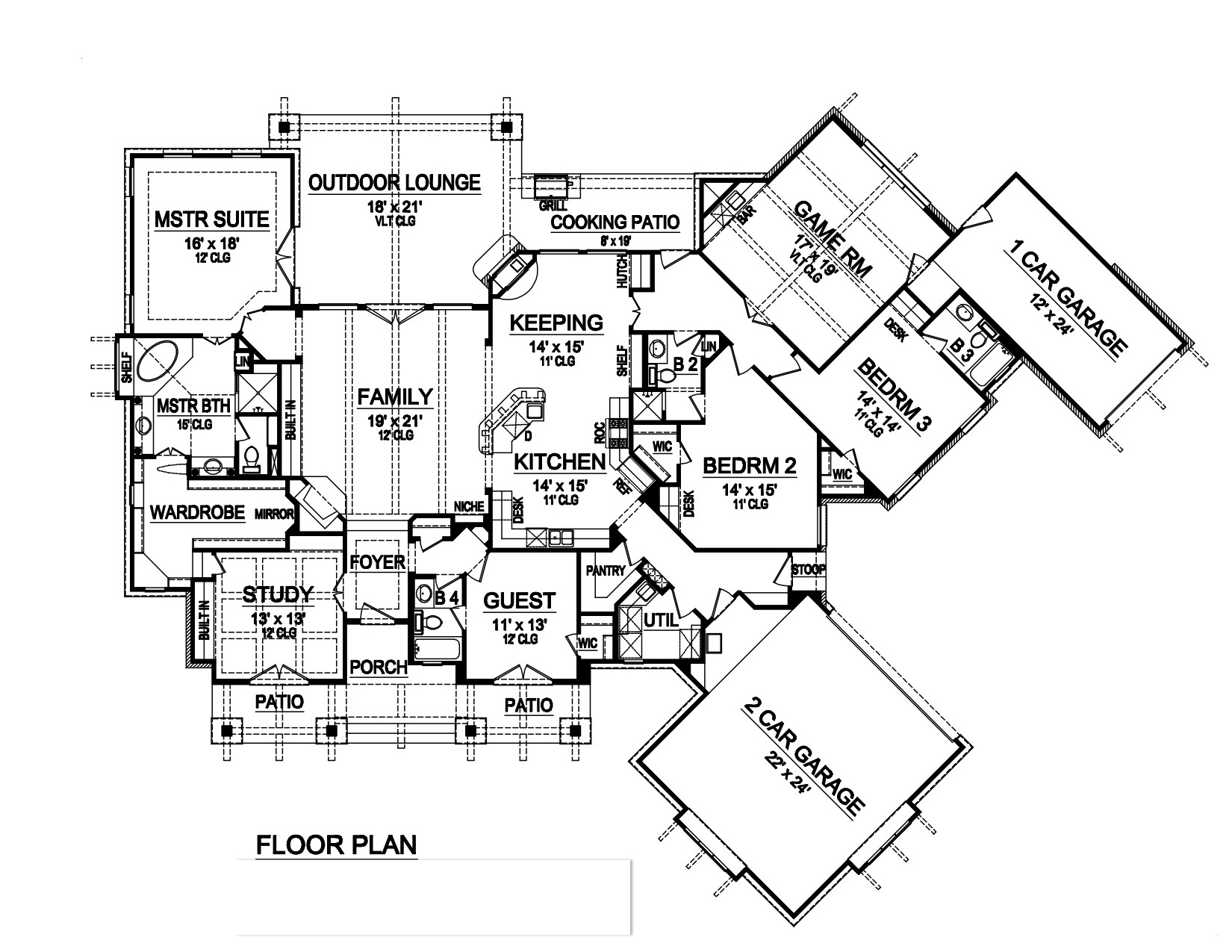 Floor Plan First Story of Ranch Plan #195-1000