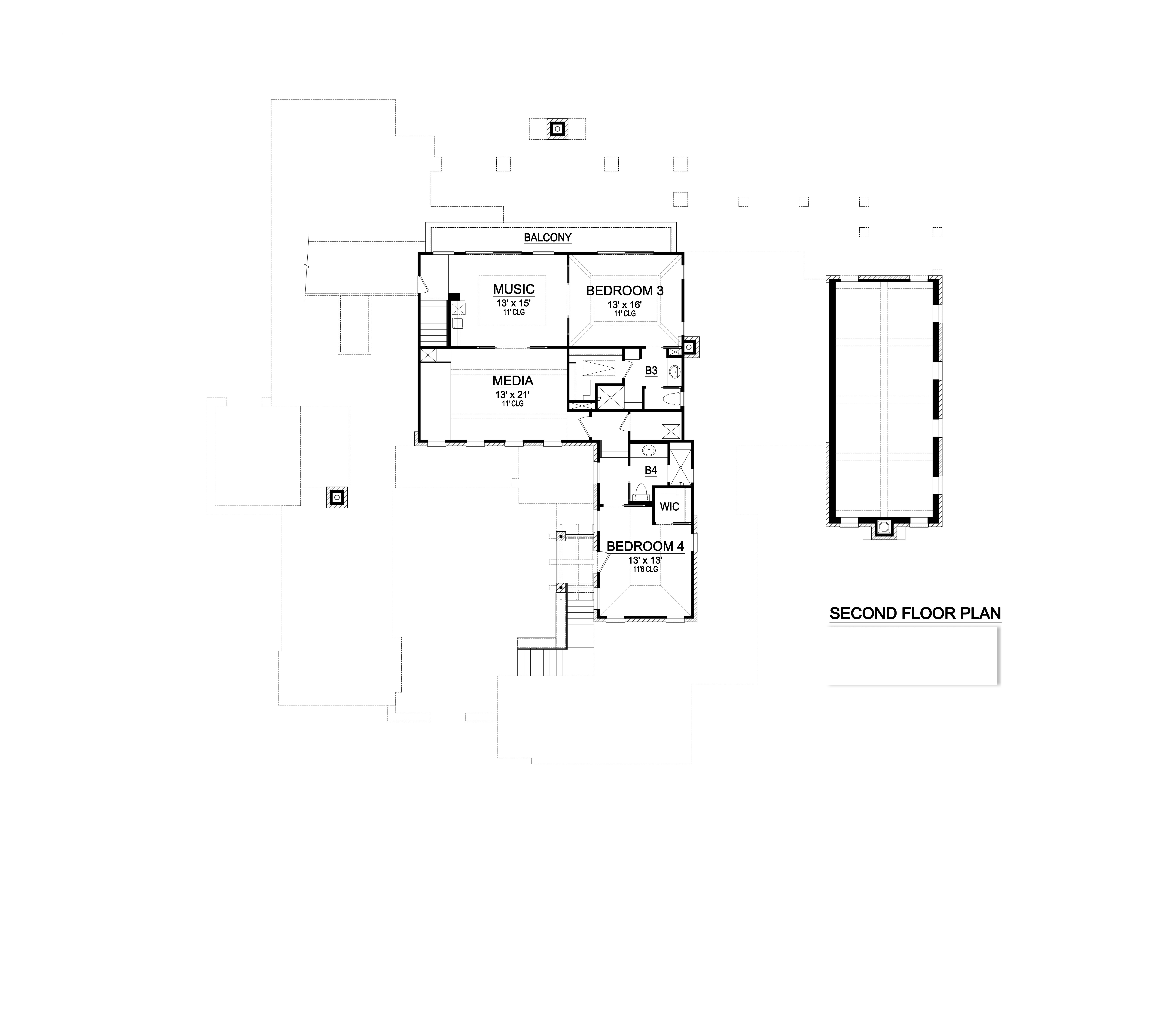 Floor Plan Second Story of Southwest Plan #195-1001