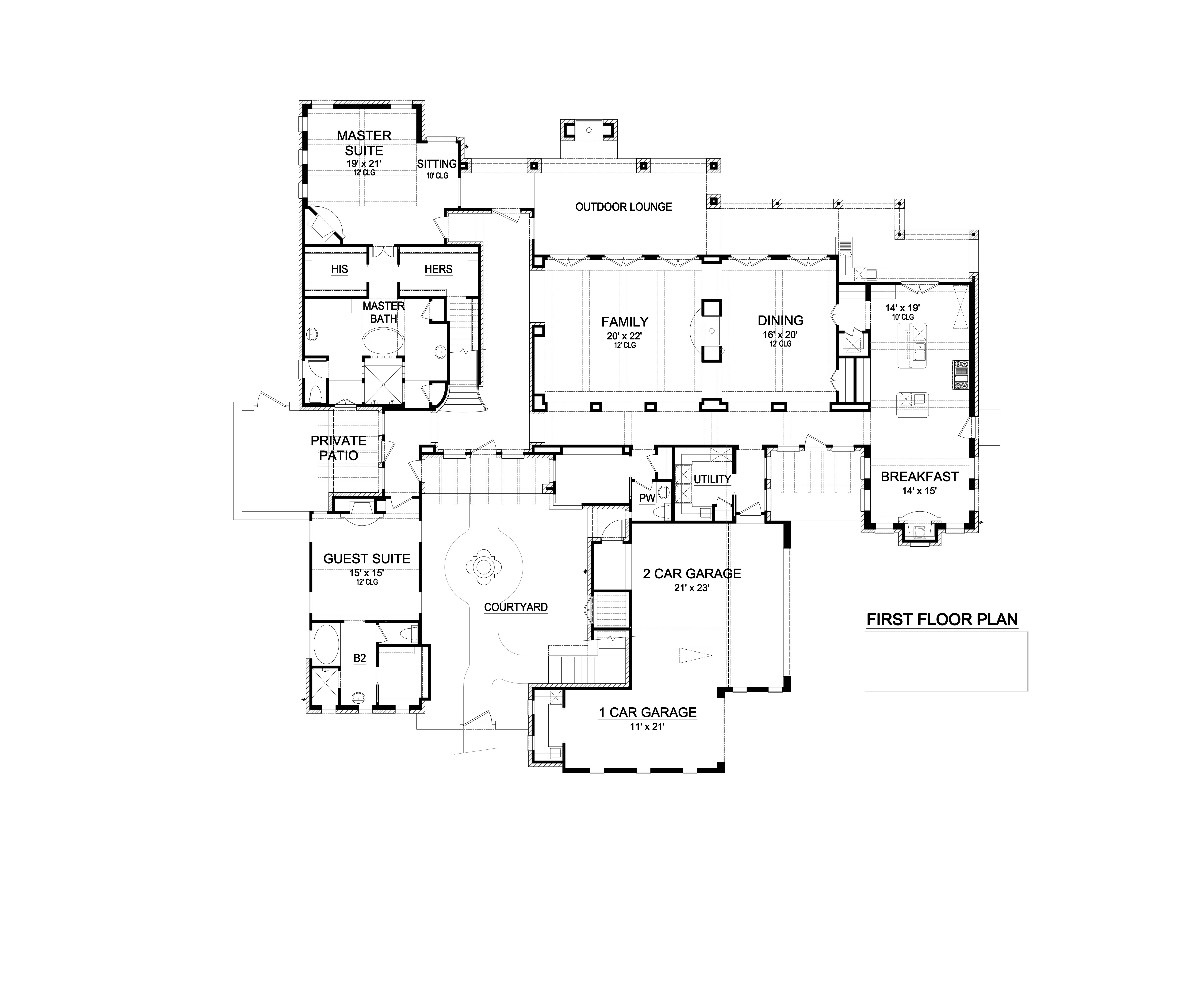 Floor Plan First Story of Southwest Plan #195-1001