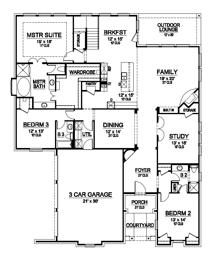 Floor Plan First Story of European Plan #195-1002